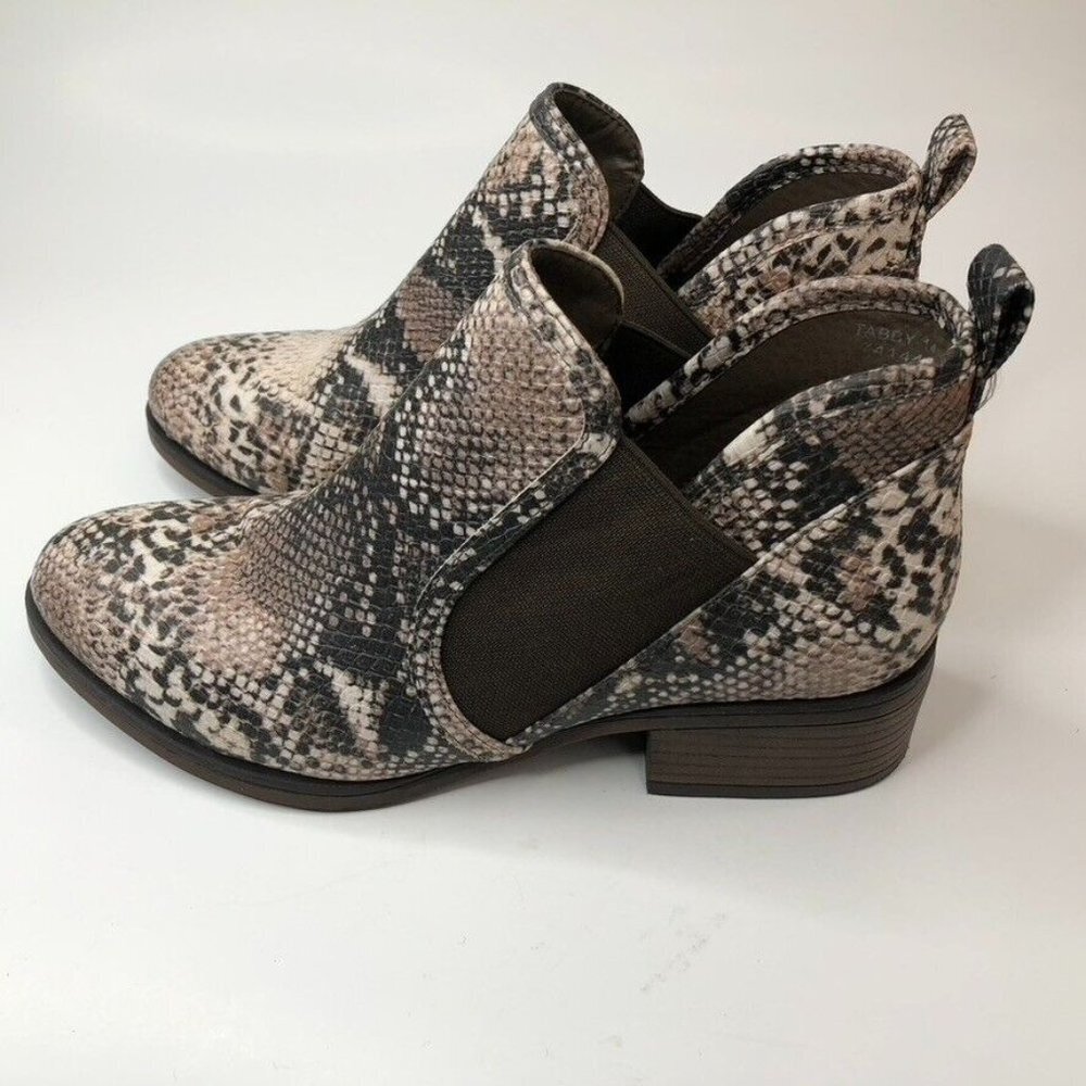 Pierre Dumas Womens Ankle Booties Size 8M Tabby 14 Brown Snake Skin Slip On - Picture 4 of 11